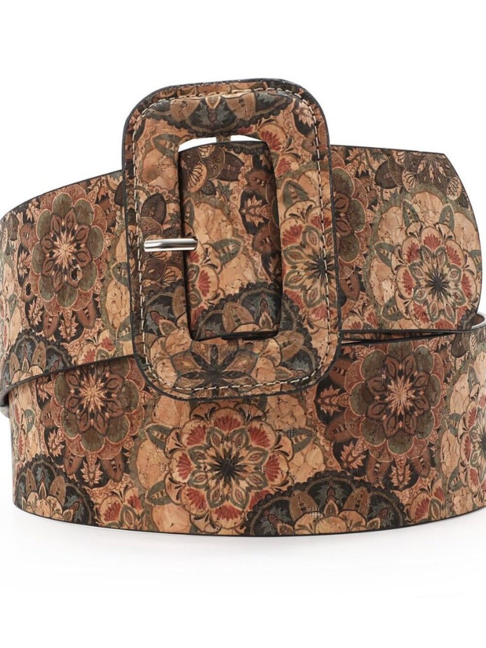 Vintage Floral Boho Print Cork Belt 70s Style For Women's Jean Dress